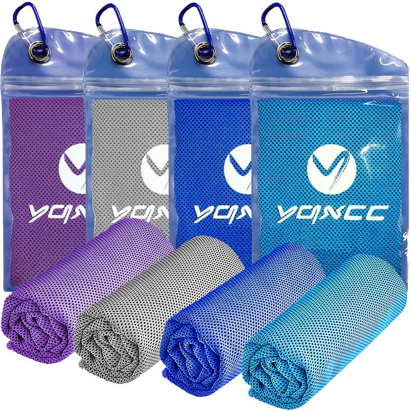 YQXCC 4 Pack Cooling Towels | 40""x12"" | Ice Cool for Neck | Microfiber Soft Breathable Chilly | for Yoga  Golf  Gym  Camping  Running  Workout & More Activities - Image 1
